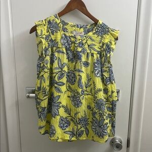 LOFT Yellow and Blue Floral Blouse